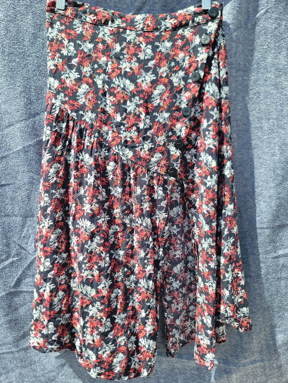 ZARA Floral Button-Front Midi Skirt with Side Slit Dark Romantic Sz M Whimsigoth